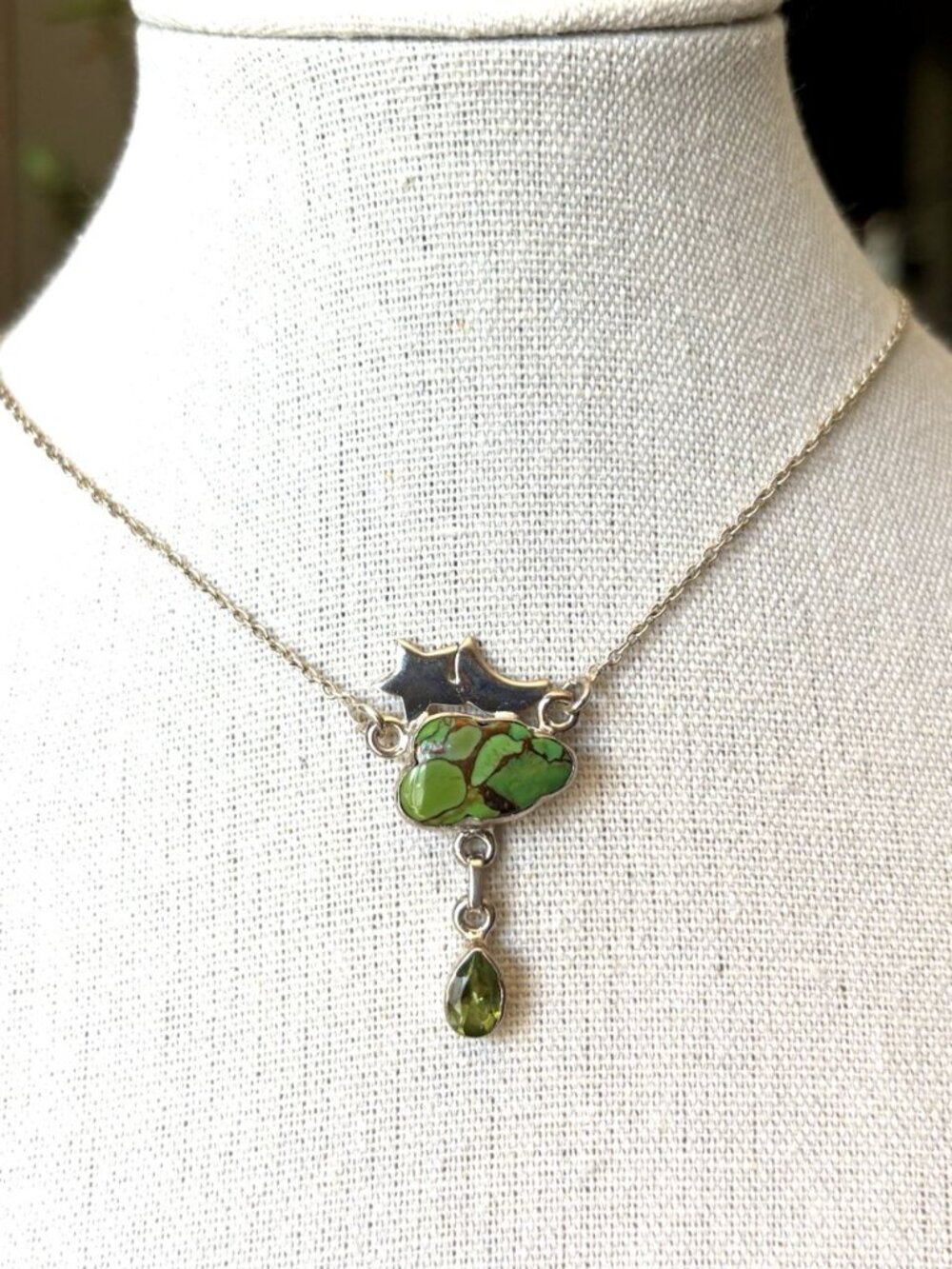 Natural 8.27ct Copper Turquoise Peridot Necklace Sterling Silver 18" Cable Chain - Picture 3 of 12